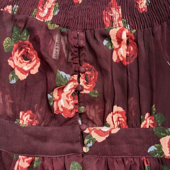 Floral Sheer Burgundy High-Low Maxi Kimono With Off-Shoulder Design Size S - Picture 8 of 10